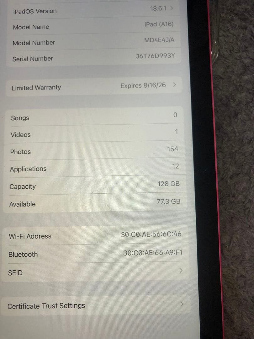 Apple iPad ピンクA16 WIFI