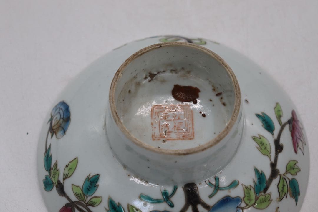 ※中国　清時代　粉彩　花卉紋高台皿　送料込み250529