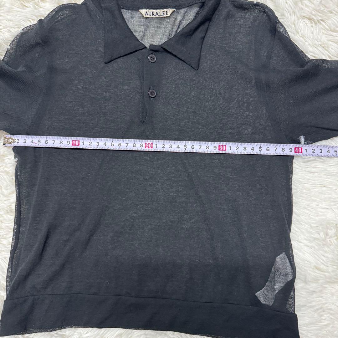 AURALEE オーラリー　ポロシャツ コットン　ブラック　黒　シアー