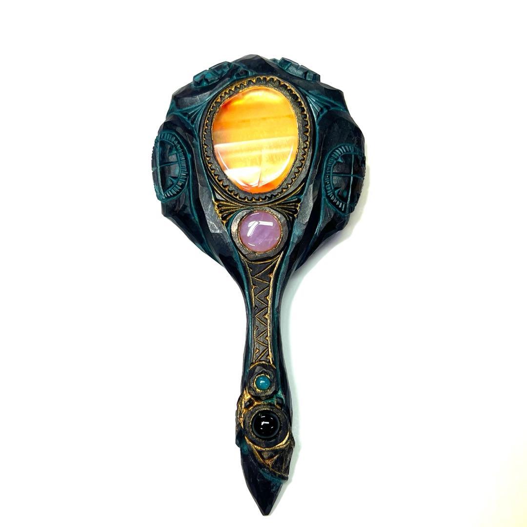 アイヌコタン西田智三さん　ミラー　手鏡瑪瑙　オニキス　アメジスト ターコイズ