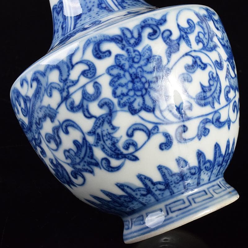 中国　景徳鎮製　青花　龍花文　双耳瓶　一對　D　R5075
