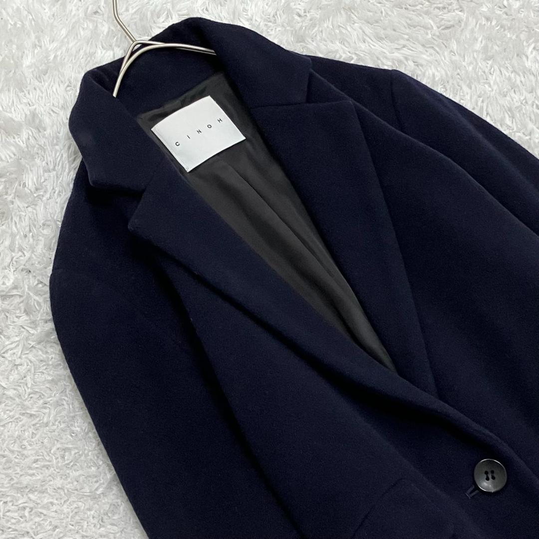 美品✨チノ CINOH チェスターコート マキシ丈 ウール ネイビー 紺 38