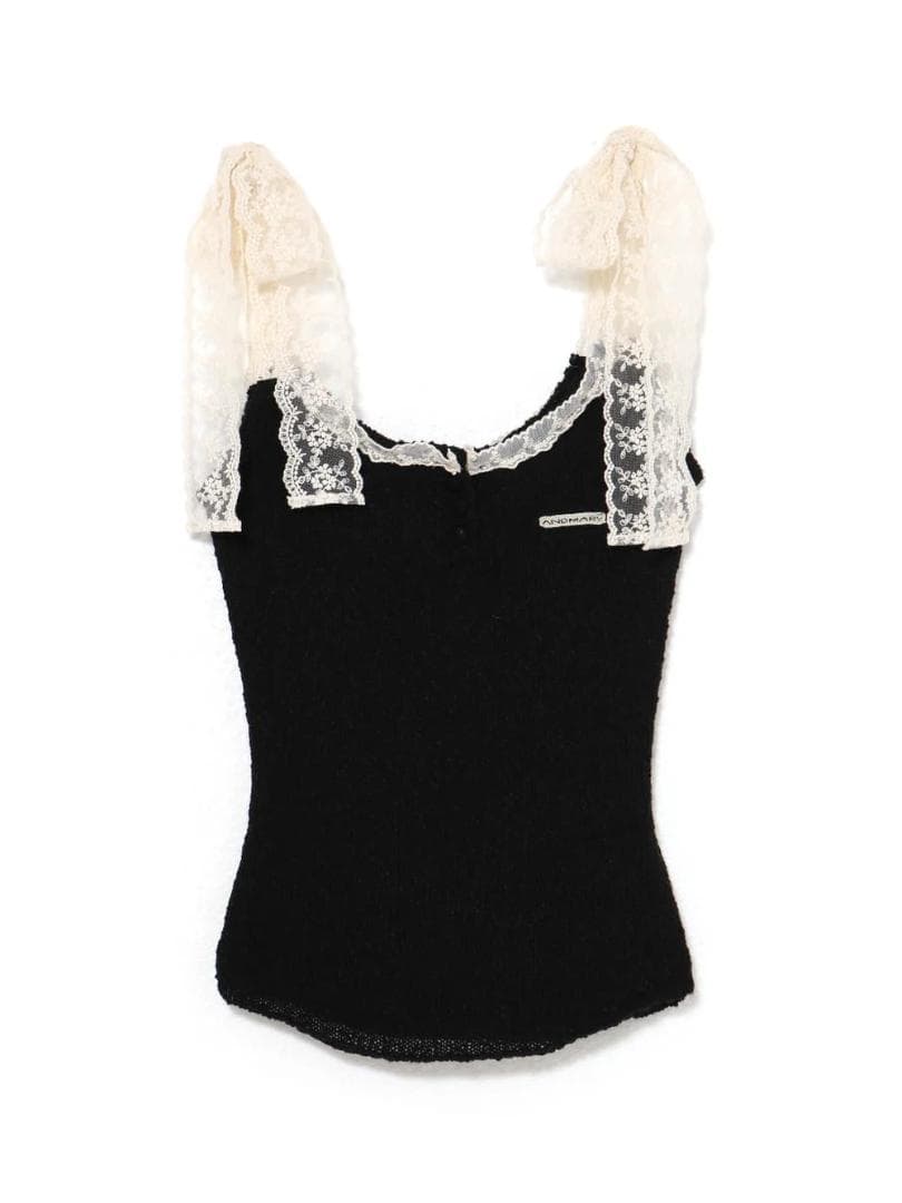 Cotton ribbon tank 黒
