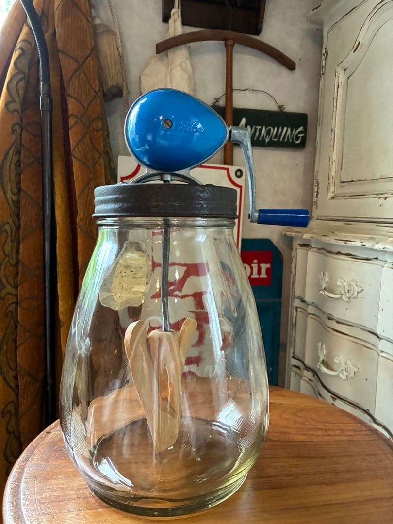 イギリス　アンティーク　バター　メーカー　マヨネーズ　メーカー　チャーン　ブルー