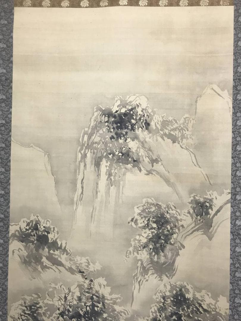 【模写】谷文晁/雪景山村図/山水図/訪友図/大幅/掛軸/名家伝来/AC-286