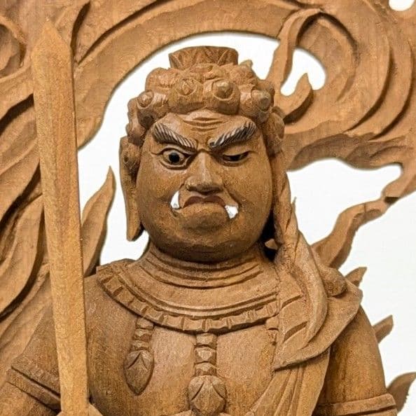 【セール・新品】 不動明王　上彫　紅檀　総高さ約23.5㎝　仏像　お不動様