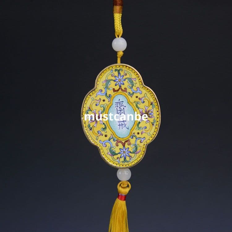 景泰藍銅胎花紋斎戒牌 掛札 装飾品 工芸品 収蔵品