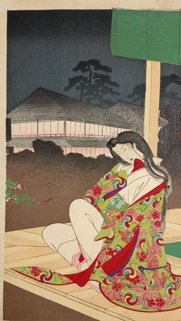 浮世絵、曾我十郎大磯通之圖三枚綴りの右側1枚売りです。橋本周延画、明治23年出版