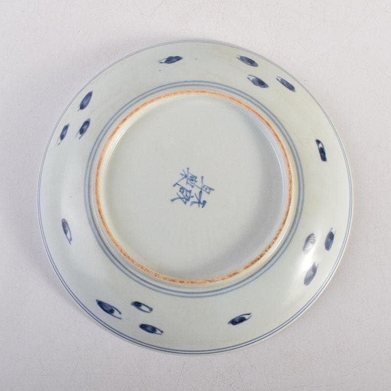 中国　天啓年製　青花　山水人物文盤　皿　V　R8823