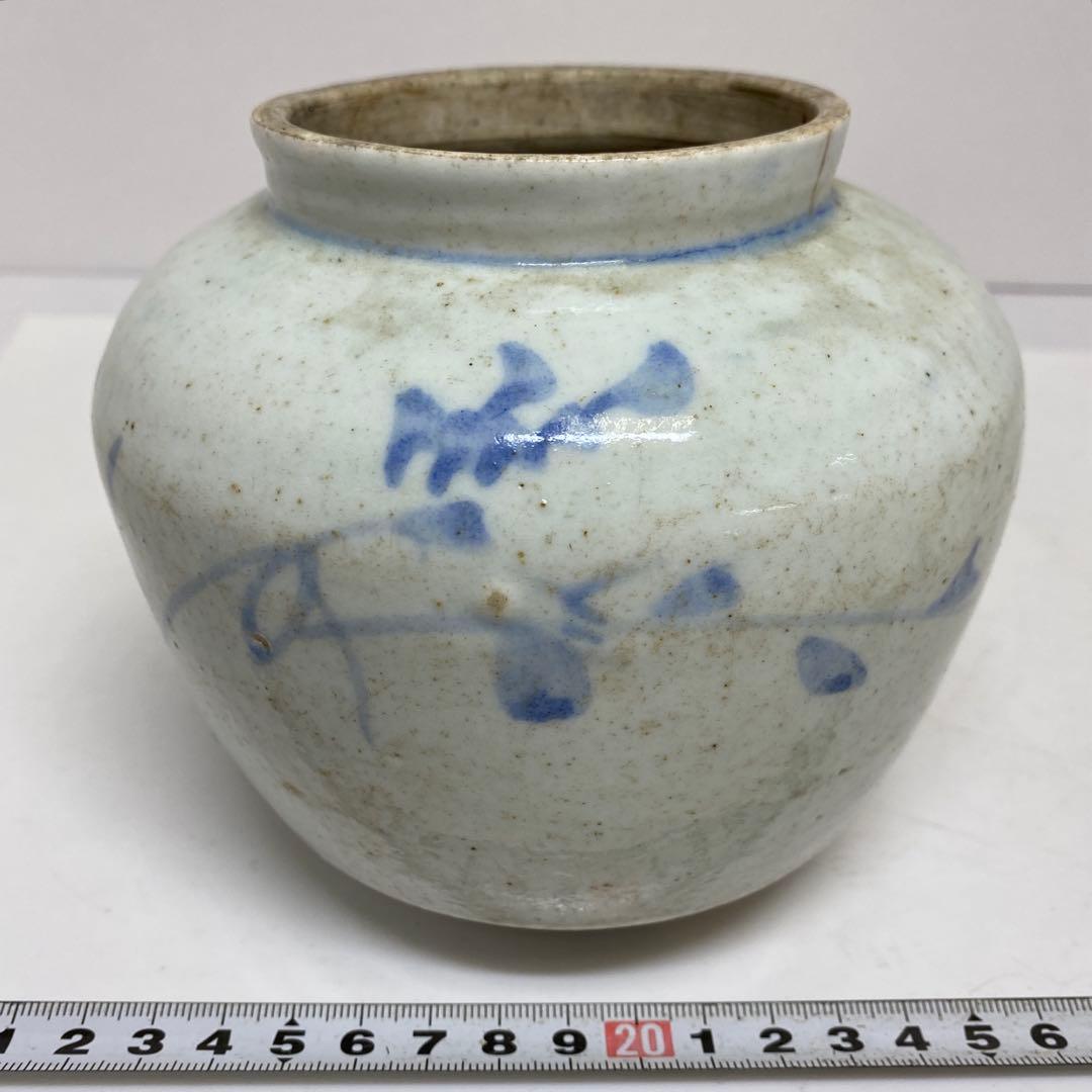 李朝　染付壺　高さ約12.2㎝ トヒチ　東さ8-0107☆2F