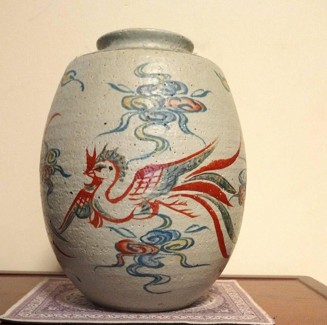 中国古玩　鳳凰紋様　壷