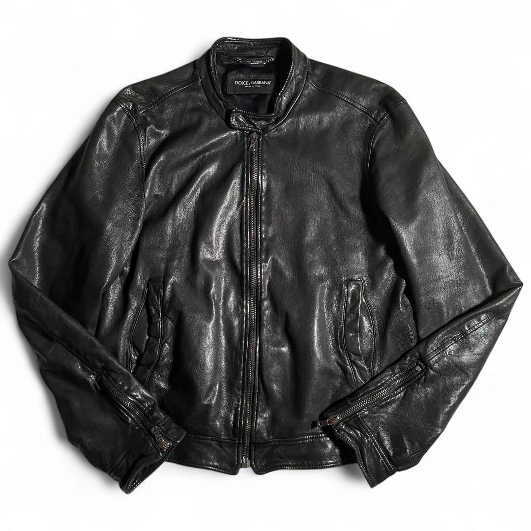 ドルガバ ライダースジャケット レザージャケット ラムスキン ウォッシュド加工