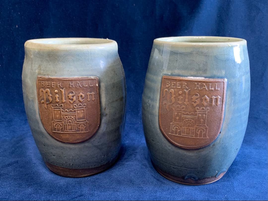 銀座ビアホールの名店ピルゼンのビアマグエンブレム付きジョッキ（２個セット)