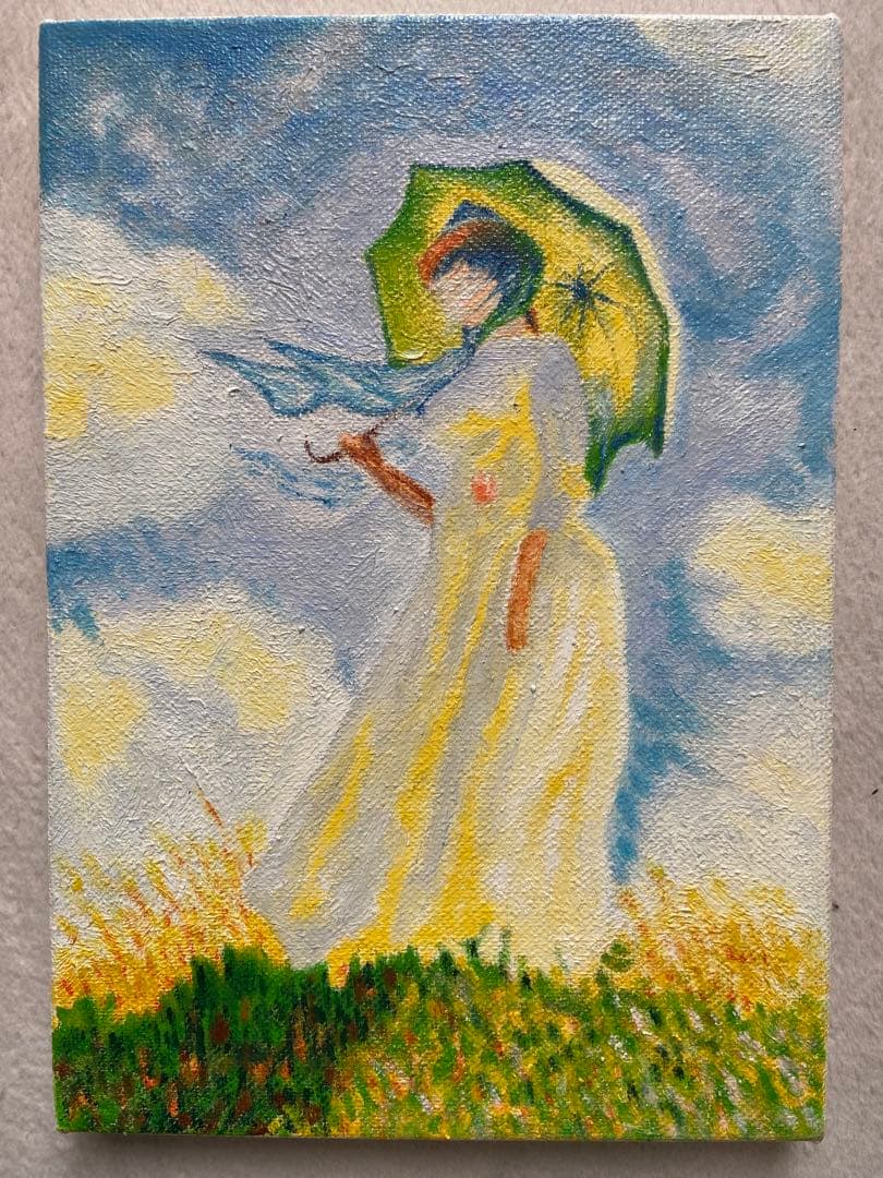 モネ　肉筆手描きの油絵模写画　日傘の女