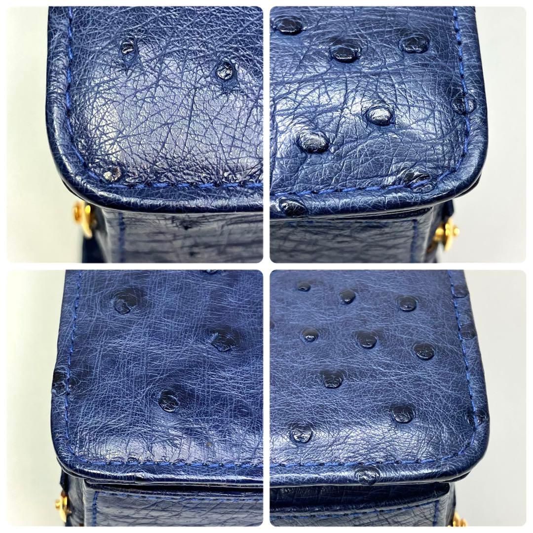 COMTESSE コンテス ハンドバッグ オーストリッチ　ブルー　ゴールド金具