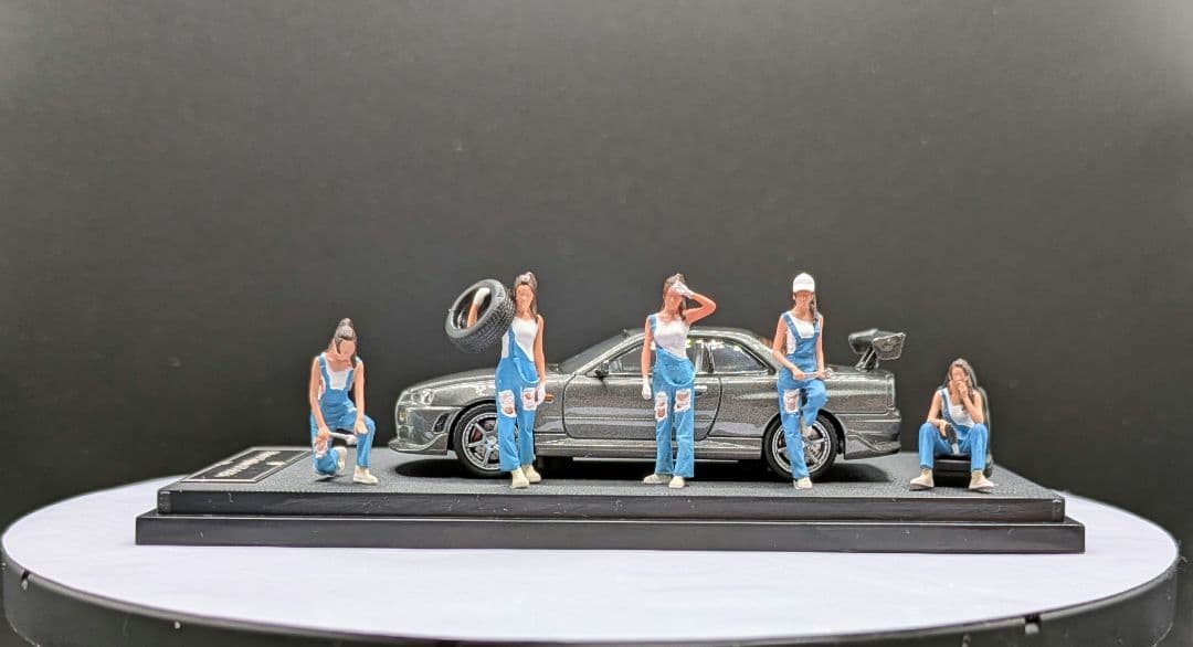 1/64スカイラインGT-R(R34)＆フィギュア(女性整備士)ジオラマ