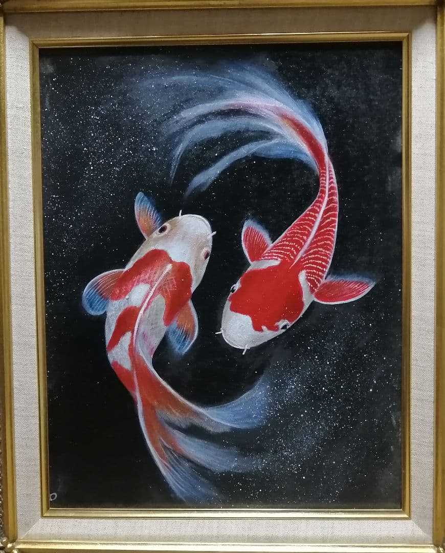 絵画　アクリル絵　アクリル絵の具　額縁 鯉　原画