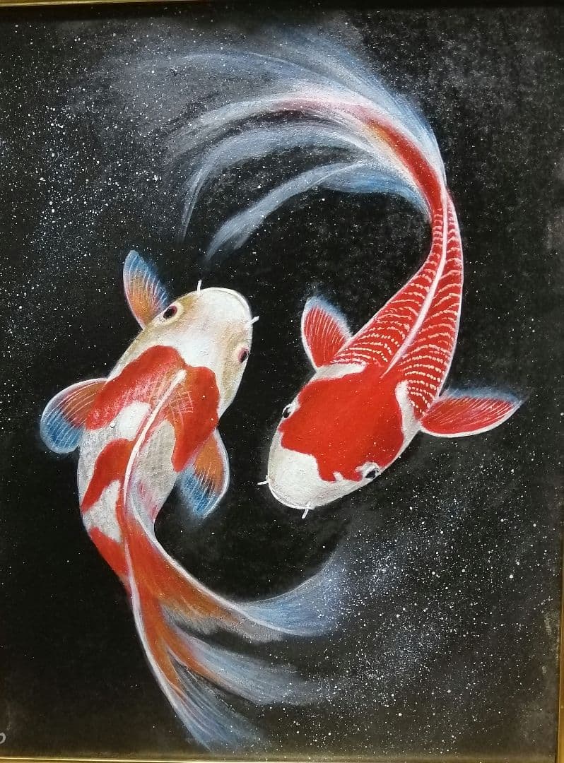 絵画　アクリル絵　アクリル絵の具　額縁 鯉　原画