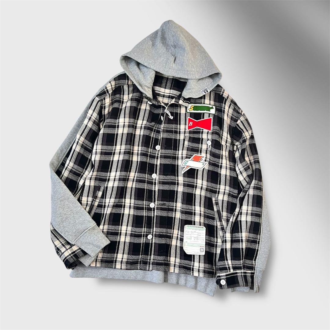 ミハラヤスヒロ パッチワーク ドッキング シャツジャケット チェック パーカー