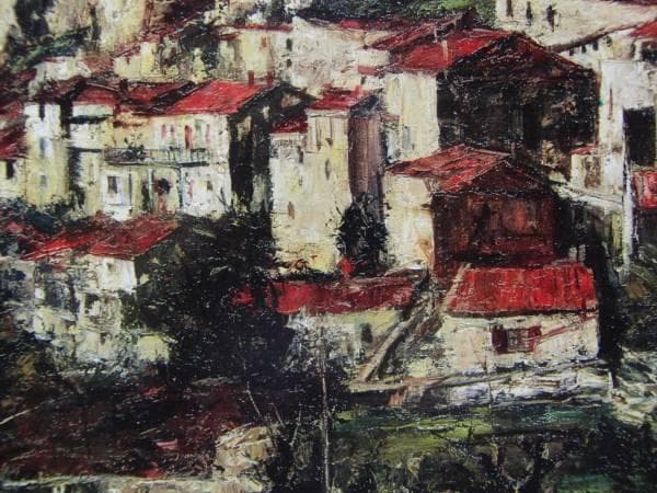 浮田　克躬、丘稜と古い村23、超希少画集画、新品額装付