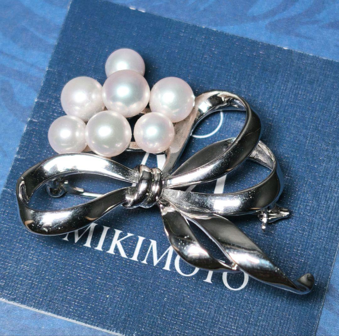 【美品 最高級】ミキモト ブローチ パール リボン 7珠 皇室御用達 正規品