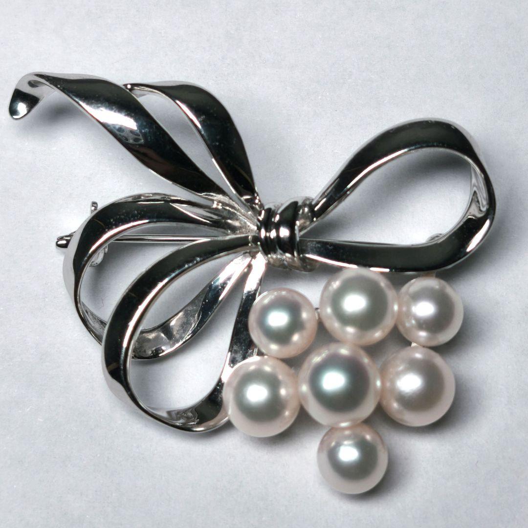 【美品 最高級】ミキモト ブローチ パール リボン 7珠 皇室御用達 正規品