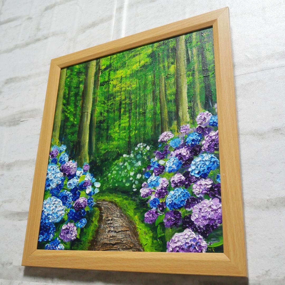 油絵 油彩 油彩画 絵 絵画【森の紫陽花の道】