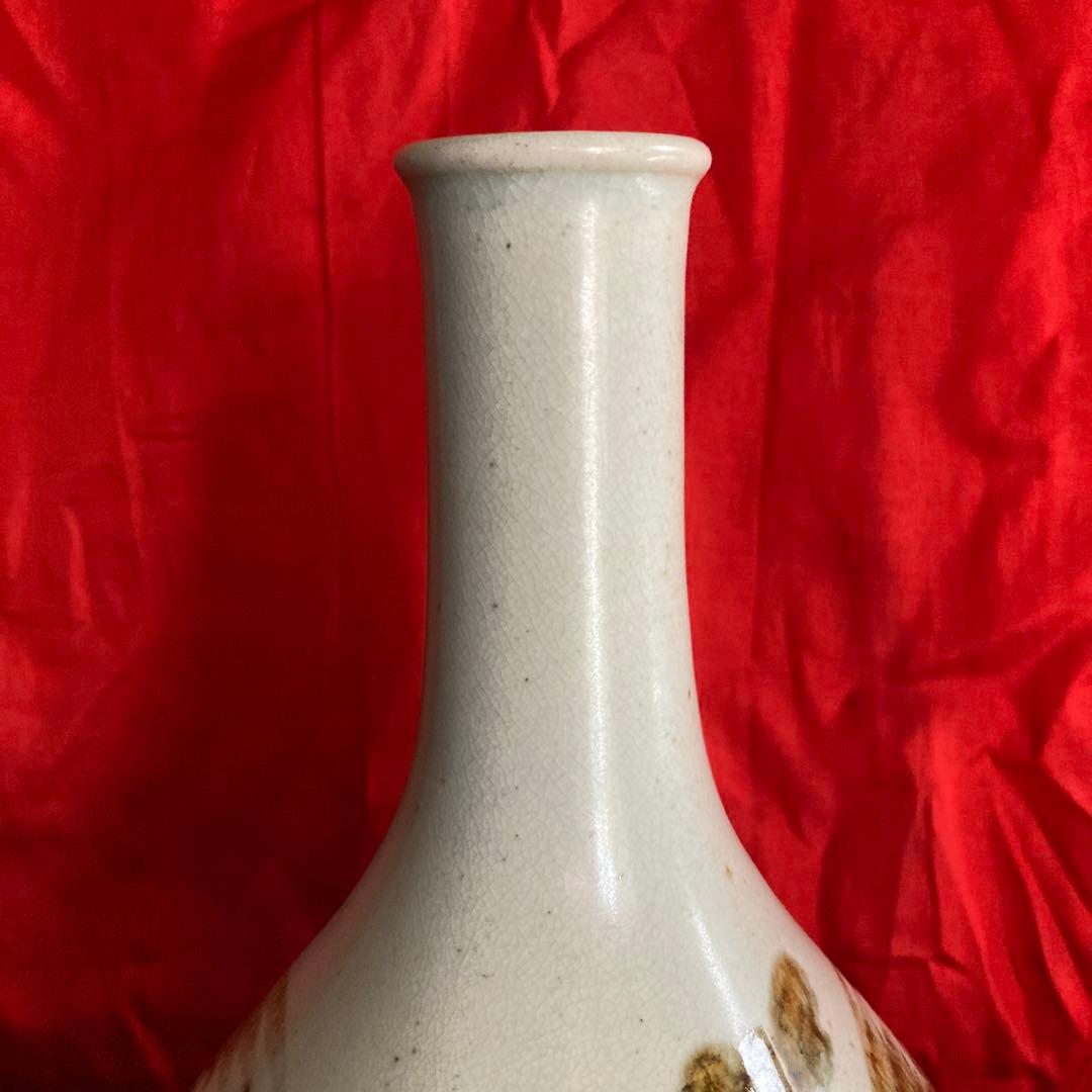 李朝　鉄砂　瓶　徳利　鳳凰文　箱付
