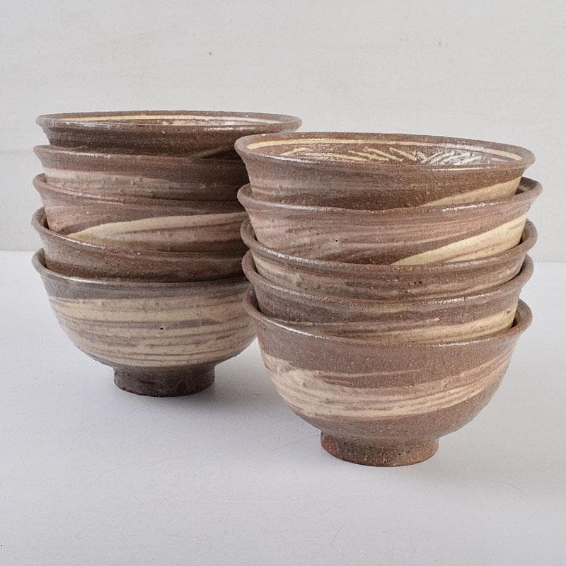 茶道具　河合瑞豊作　刷毛目　三島　数茶碗　十客　共箱　M　R9383H