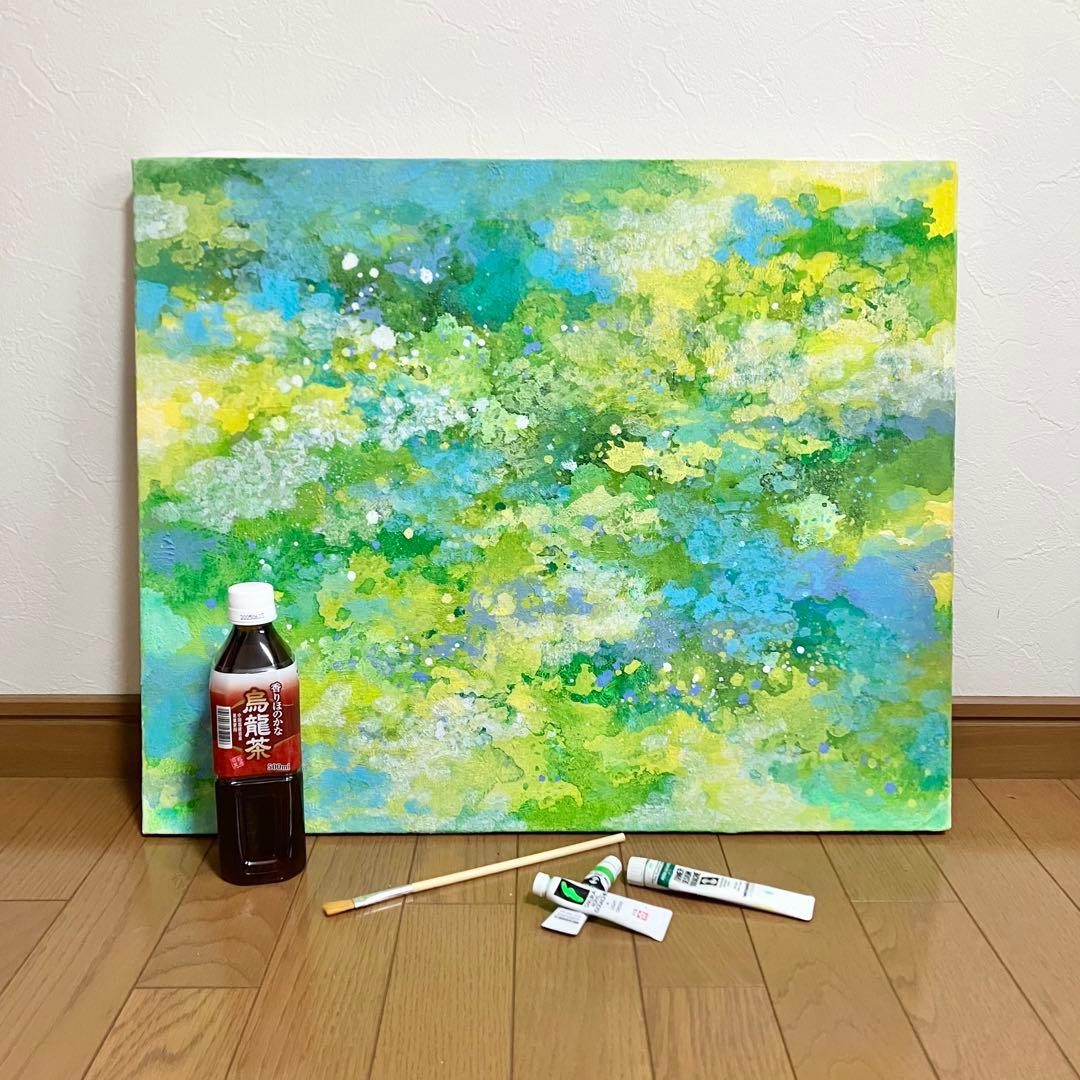 こもれび＊大きめ12号キャンバス　絵画　原画　自然　森　新緑　テクスチャーアート