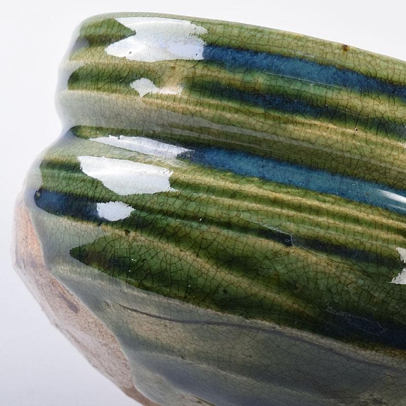 織部焼　古瀬戸窯　加藤作助作　手捻り茶碗　共箱　C　R8994