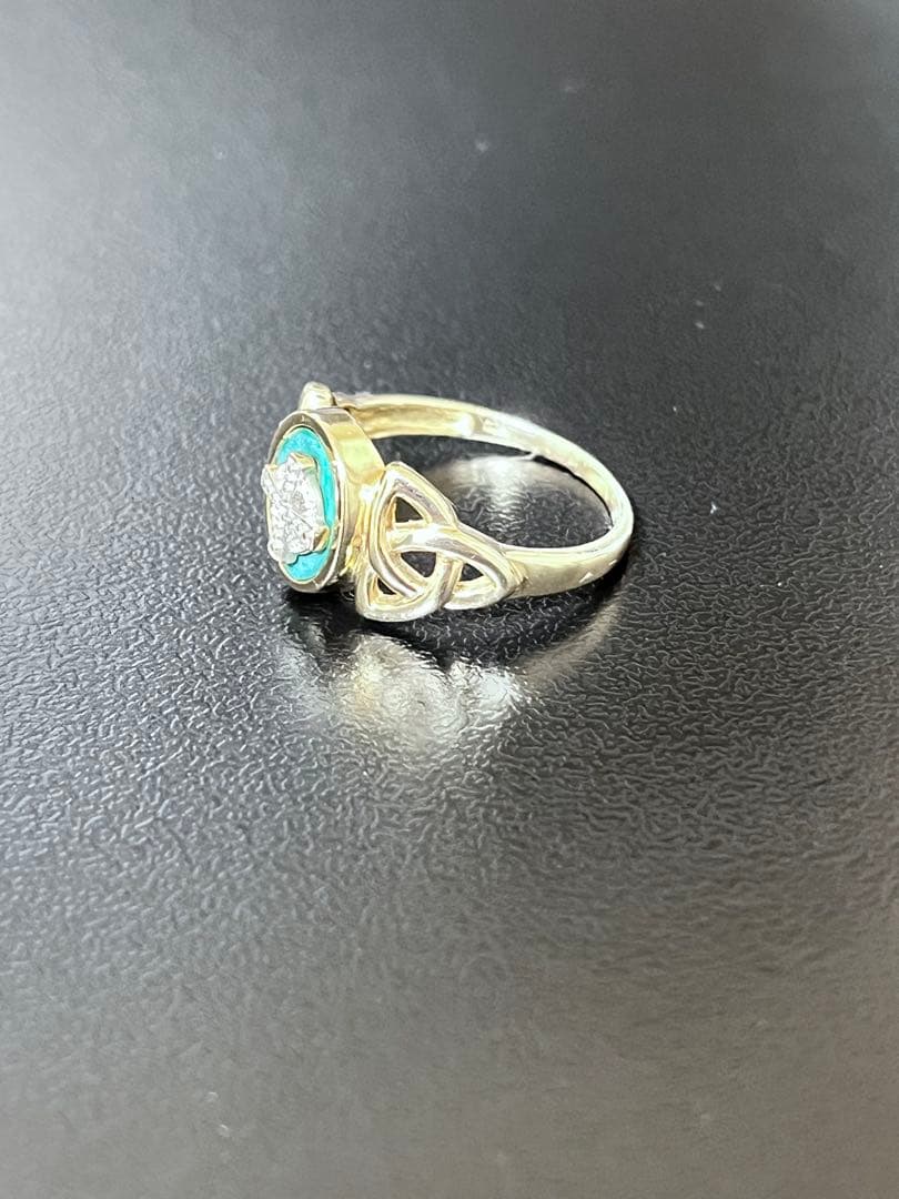 50s Celtic 9K Gold 翡翠 ダイヤモンド リング 18.5号