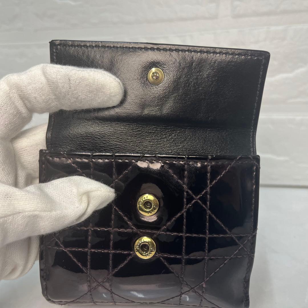 Dior 財布 レディディオール カナージュ ロータスウォレット エナメル 三折