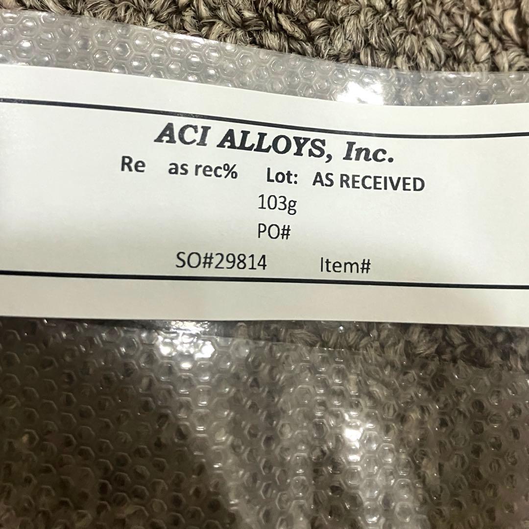 希少　Re レニウム　99.99% 103g ペレット　レアメタル　成分分析表付