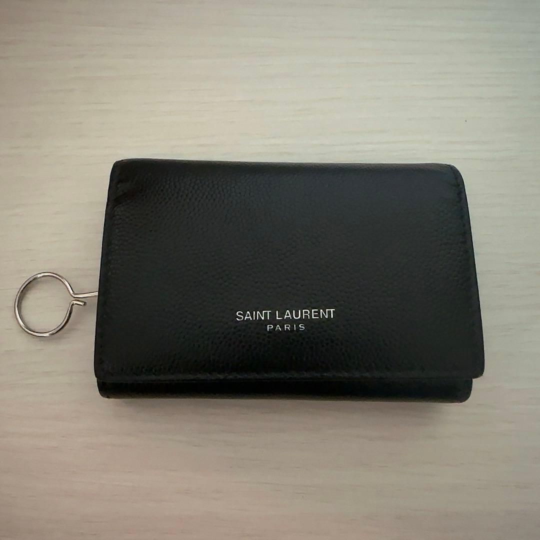 SAINT LAURENT ブラック レザー キーケース　ロゴ刻印　ユニセックス