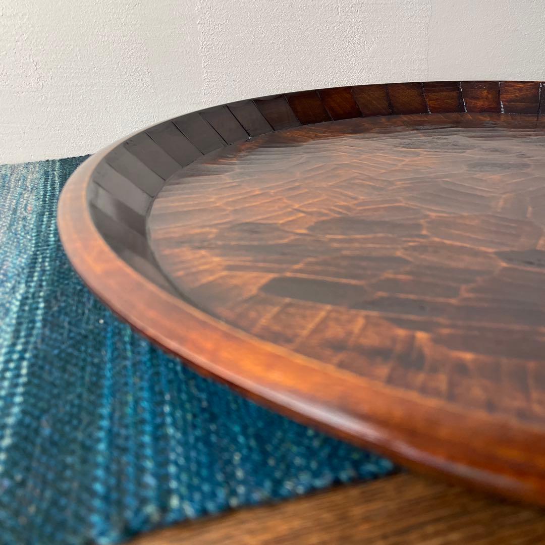 木製　名栗加工　丸盆　大型　古道具風　鑿跡　荒削り　ワイルド　古材風