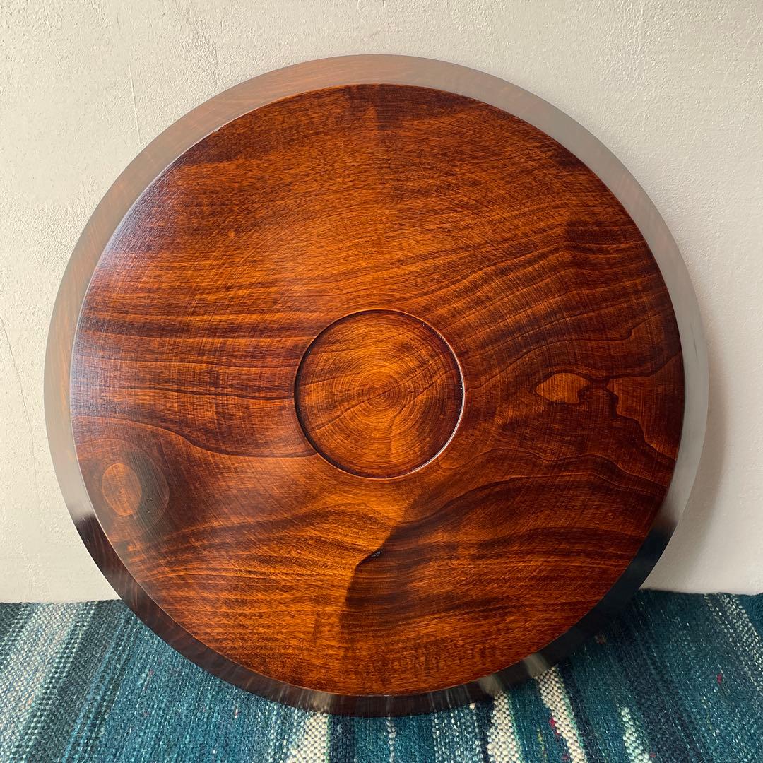 木製　名栗加工　丸盆　大型　古道具風　鑿跡　荒削り　ワイルド　古材風