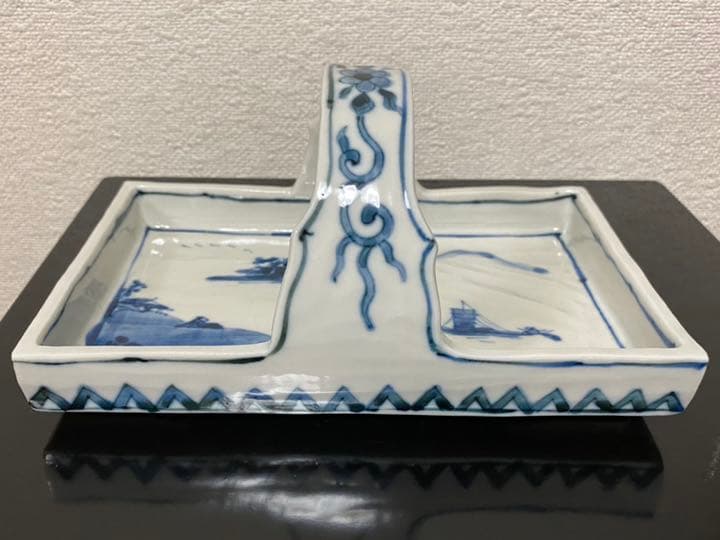 福珠窯　福田雅夫「白磁手付山水染付鉢」   茶道具