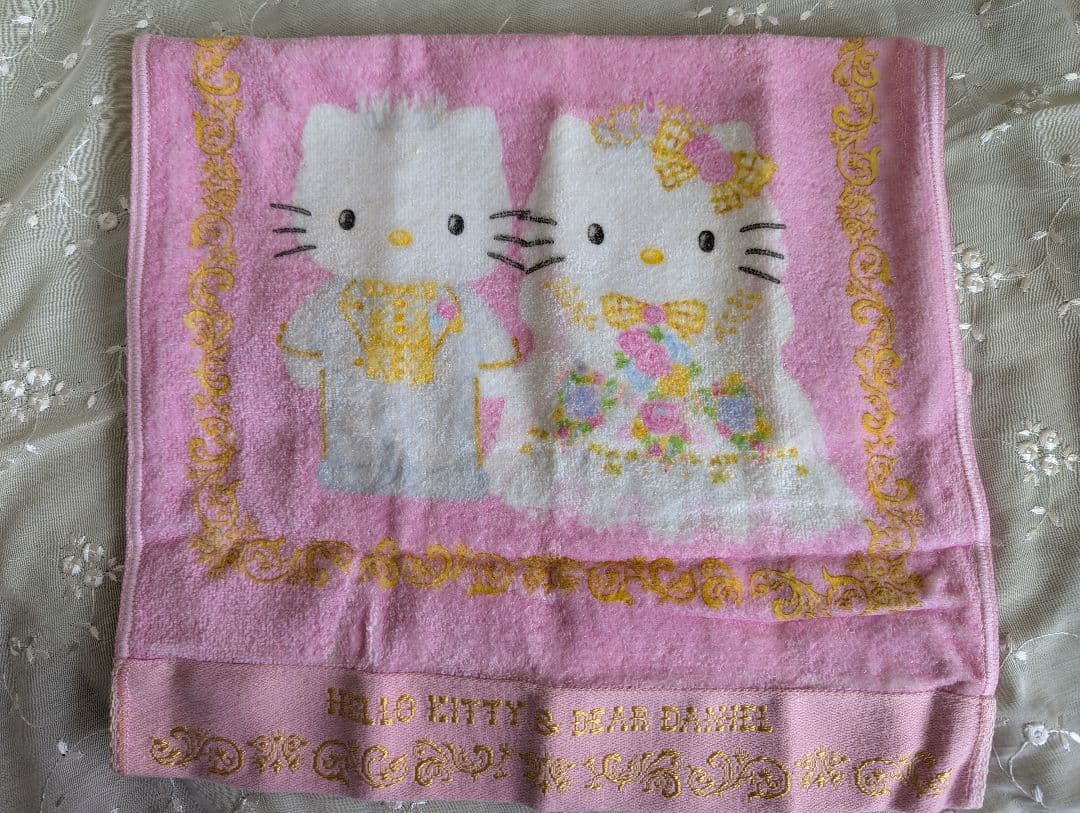 激レア★ウエディングハローキティ＆ダニエルフェイスタオルピンク1999年