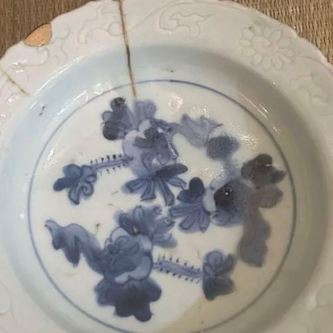 江戸時代 初期伊万里 毛彫 輪花形 皿 骨董