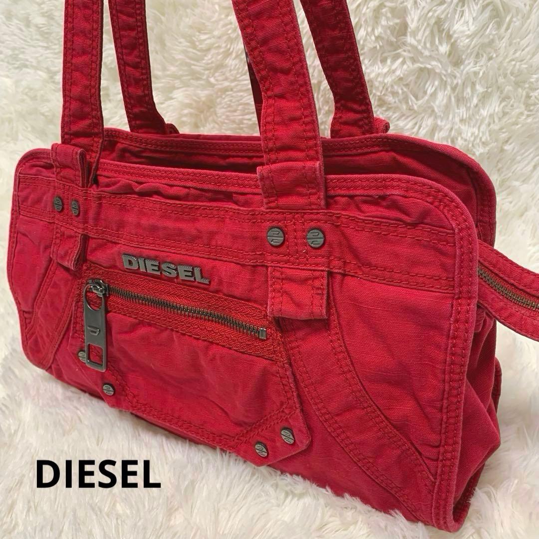 希少◆DIESEL メタルロゴ ハンドバッグ 赤 y2k アーカイブ 00s