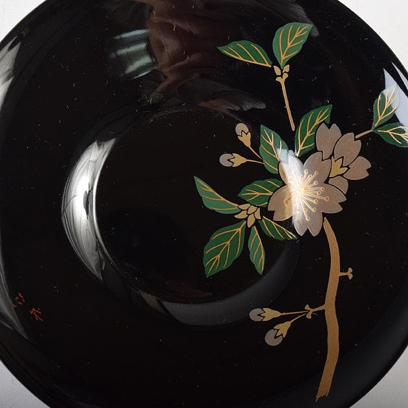 輪島塗　五作家　榎木盛　小森克巳など　草花蒔絵　茶托　五客　共箱　MR8548B