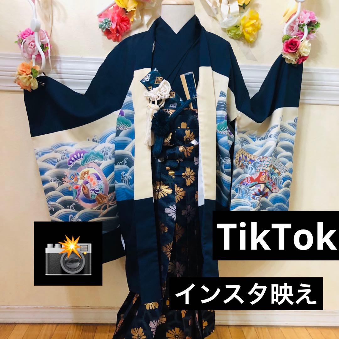 七五三　男の子￼￼￼‼️祝着・羽織・袴セット　鷹鷲立波絵巻花文金彩⭐︎完全フルセット