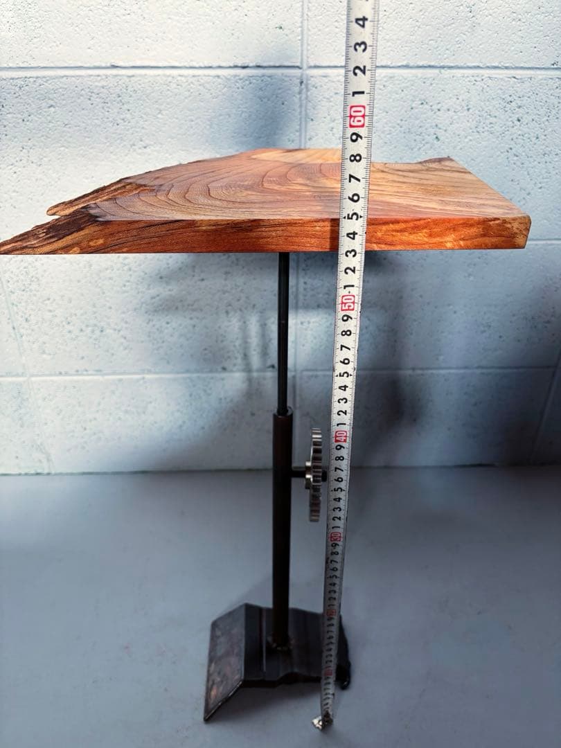 欅サイドテーブル　高さ調整可能　インダストリアル家具　コーヒーテーブル