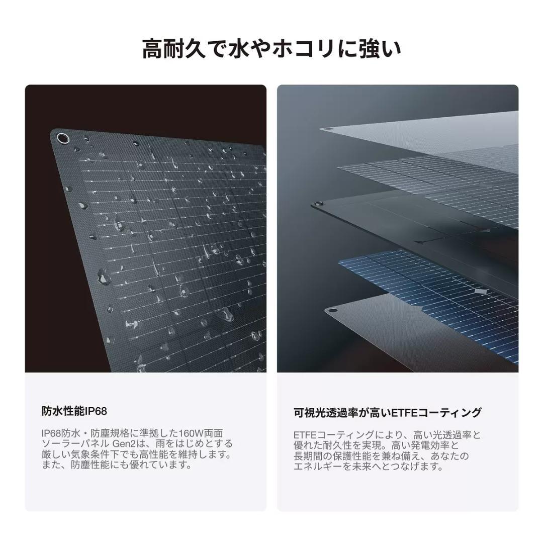 EcoFlowエコフロー 160W 両面ソーラーパネル Gen2 変換効率25％