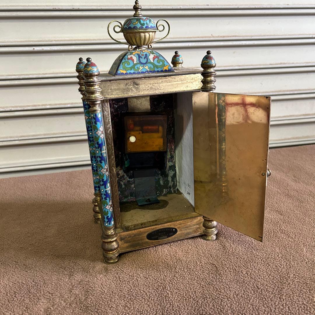 CF5★中国美術★ ガラス製 時計 置時計 アンティーク 七宝時計 インテリア