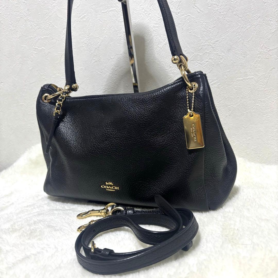 【美品】コーチ ワンショルダーバッグ レザー ブラック ゴールド金具 2way