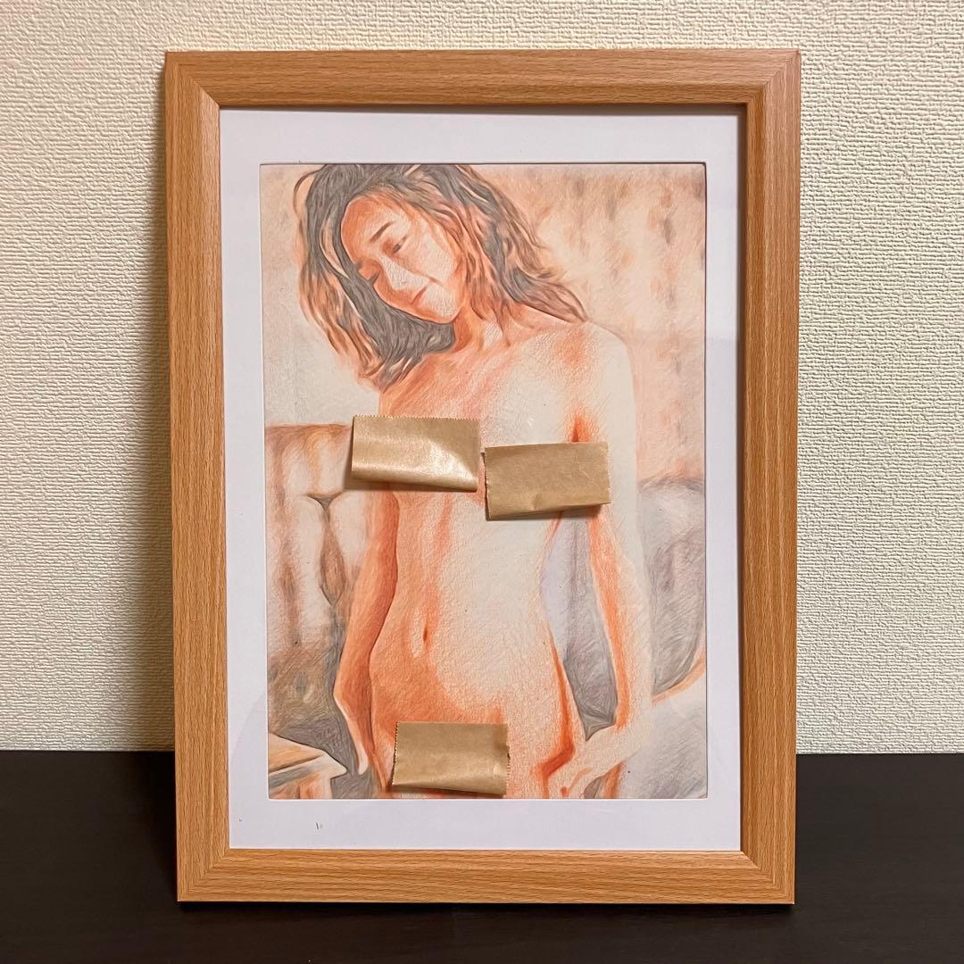 女優画18 額装品　額縁寸法32.7㎝×24.0㎝×1.5㎝　色鉛筆画　定款付