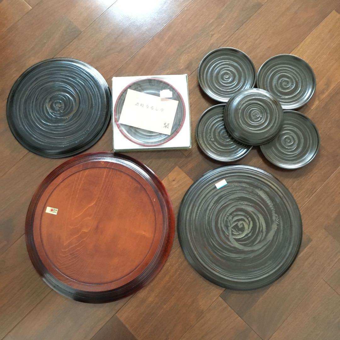 讃岐彫　讃岐漆器　象谷（ぞうこく）塗　菓子皿　お盆　丸盆　飾盆