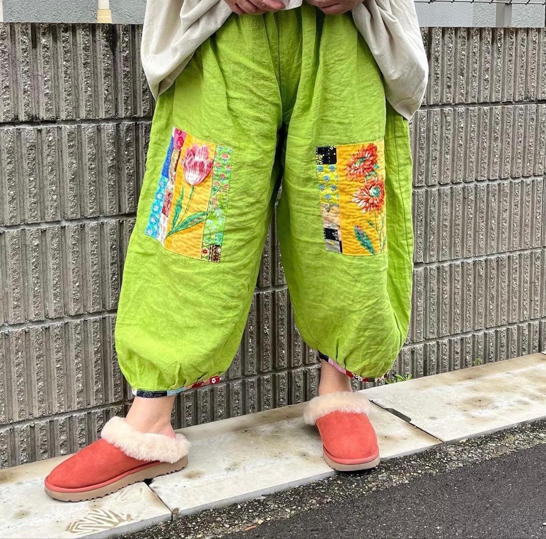 ちくちくもんぺパンツパッチワーク モーヴピンク色
